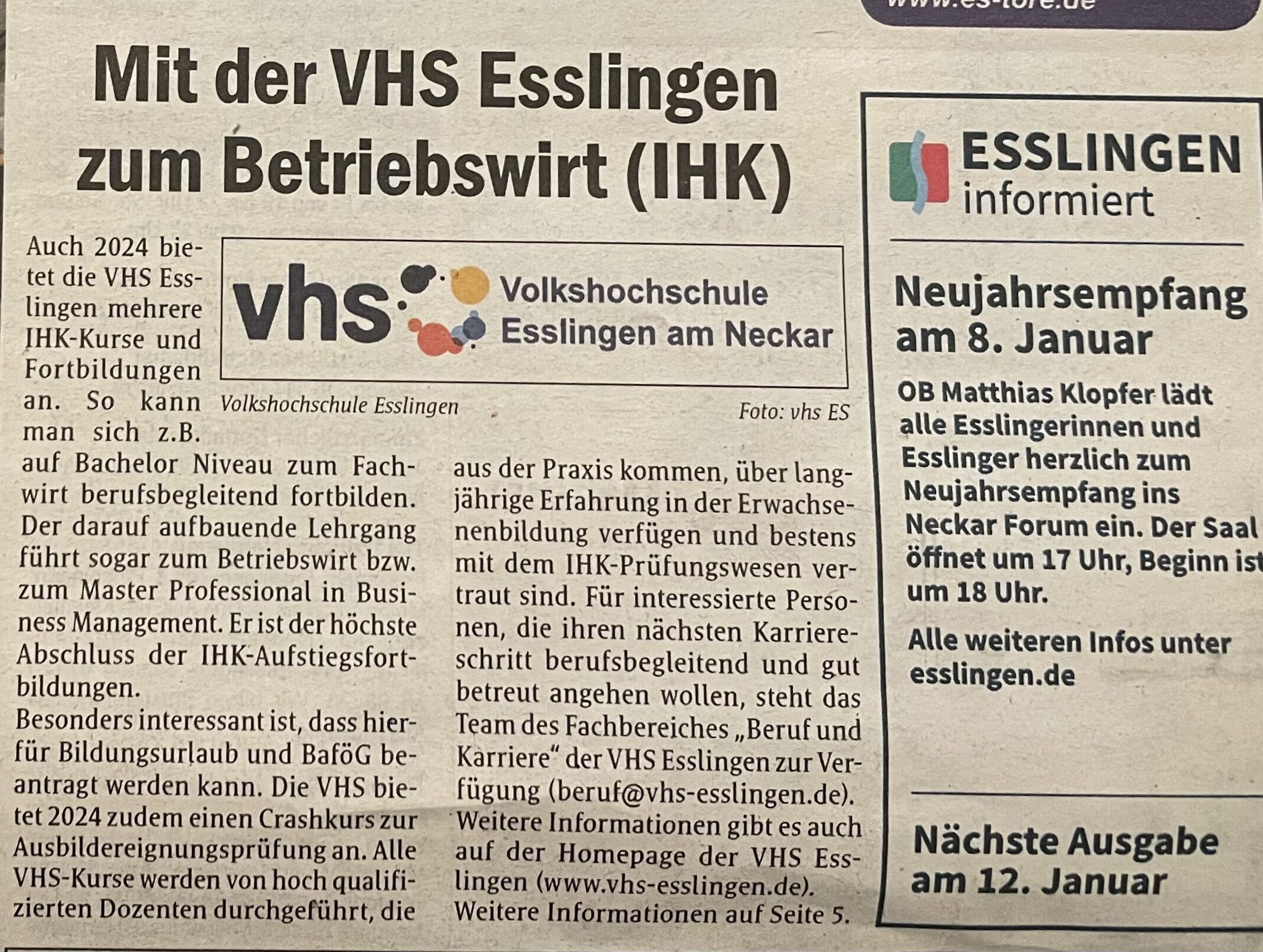 VHS Esslingen bietet die Möglichkeit den Betriebswirt zu erlangen.
